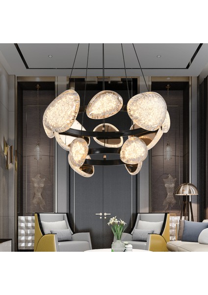 Firuze Iki Katlı 80 Watt Eskitme Kristal Taşlı Modern Tasarım Salon LED Avize