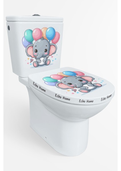 Renkli Balonlar Kalpler ve Minik Sevimli Fil Klozet Sticker Banyo Sticker