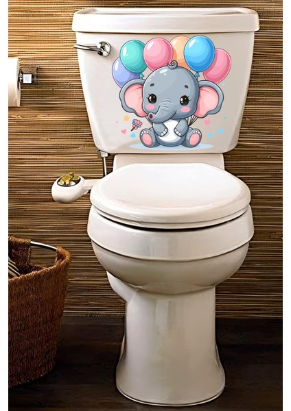 Renkli Balonlar Kalpler ve Minik Sevimli Fil Klozet Sticker Banyo Sticker