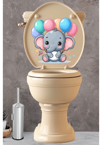 Renkli Balonlar Kalpler ve Minik Sevimli Fil Klozet Sticker Banyo Sticker