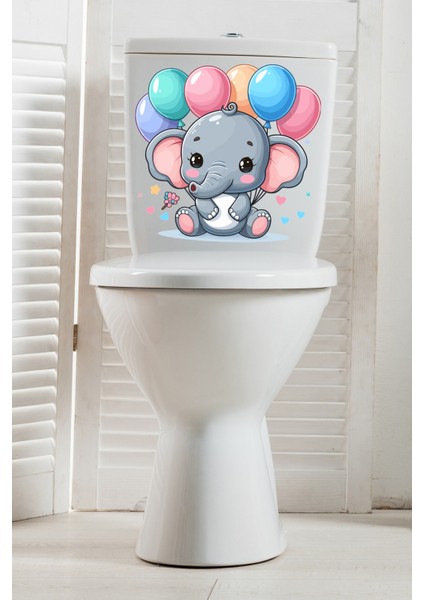 Renkli Balonlar Kalpler ve Minik Sevimli Fil Klozet Sticker Banyo Sticker