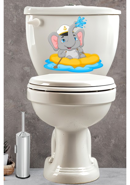 Sevimli Kaptan Fil Klozet Sticker Banyo Sticker