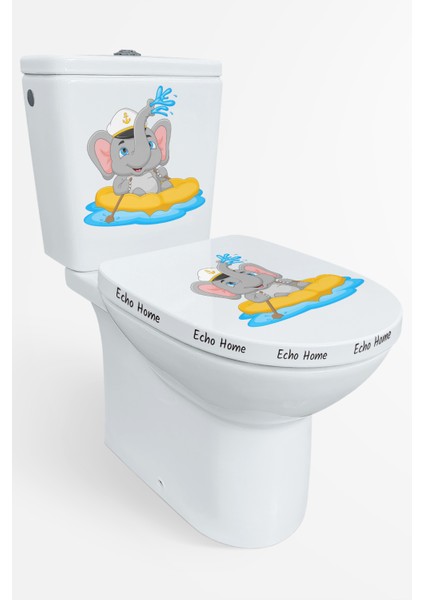 Sevimli Kaptan Fil Klozet Sticker Banyo Sticker