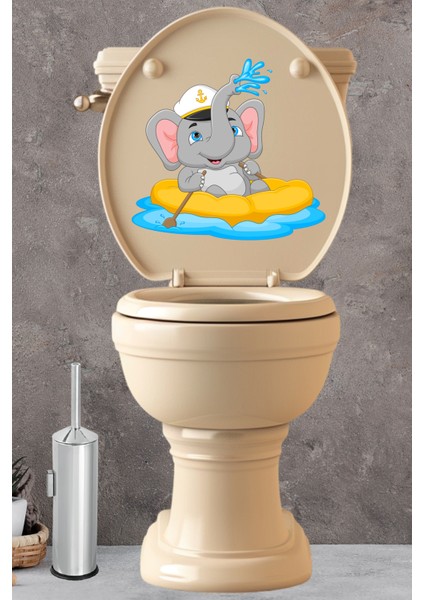 Sevimli Kaptan Fil Klozet Sticker Banyo Sticker