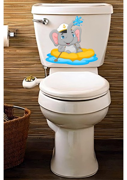 Sevimli Kaptan Fil Klozet Sticker Banyo Sticker
