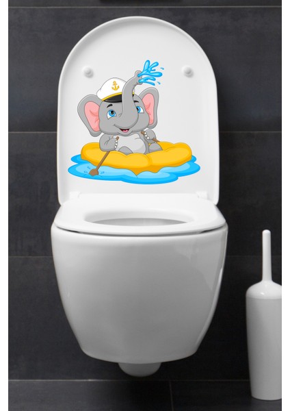 Sevimli Kaptan Fil Klozet Sticker Banyo Sticker
