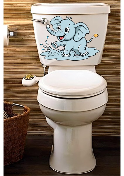 Su Sıçratan Minik Sevimli Fil Klozet Sticker Banyo Sticker