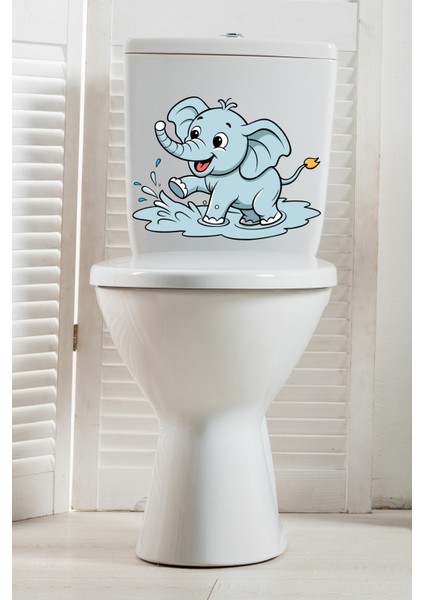 Su Sıçratan Minik Sevimli Fil Klozet Sticker Banyo Sticker
