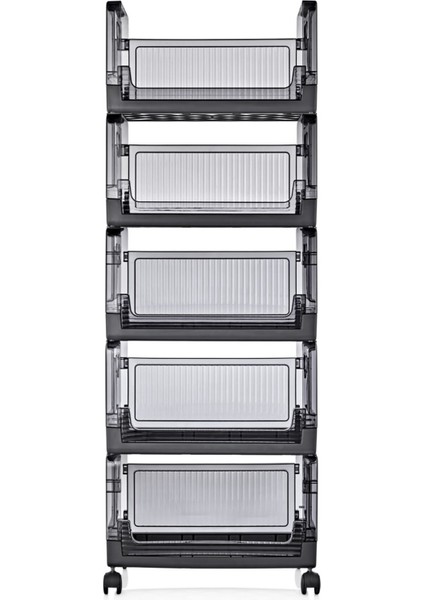 4 Katlı Portatif Tekerlekli Organizer Antrasit Modern Sepet Ayakkabılık Kitaplık modelleri