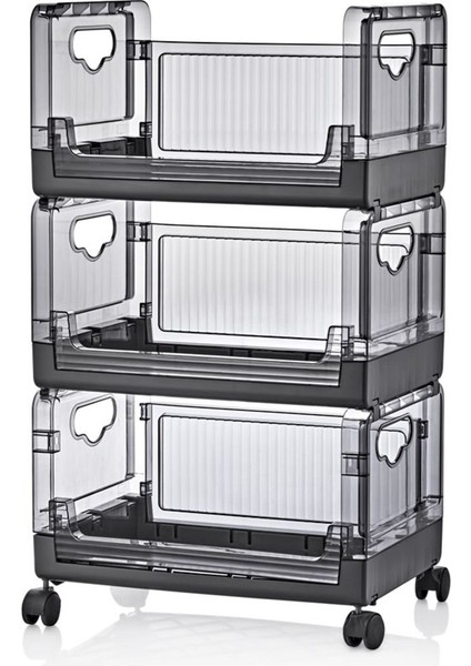 4 Katlı Portatif Tekerlekli Organizer Antrasit Modern Sepet Ayakkabılık Kitaplık fırsatları