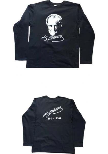 Siyah Uzun Kollu Atatürk Tişört Model