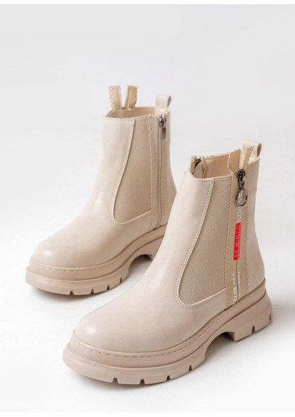 Bej Fashion Aksesuarlı Fermuarlı Günlük Kadın Bot Bayan BOTASM-086 modelleri