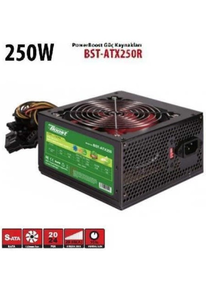 Powerboost BST-ATX250R 250W, Ppfc 12CM Kırmızı Fanlı Atx Psu (Retail Box)