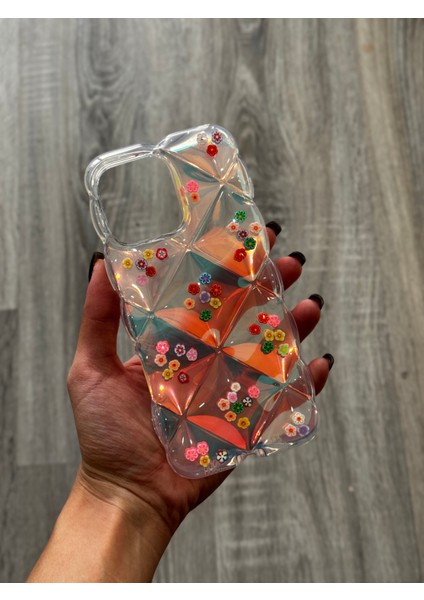 iPhone 15 Pro Uyumlu Kılıf Şeffaf ve Hologram Yastık Desenli Silikon Kılıf