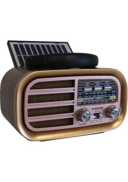 RT-877 Güneş Enerji Panelli Bluetooth Fm-Usb-Tf-Aux Şarjlı Nostaljik Radyo