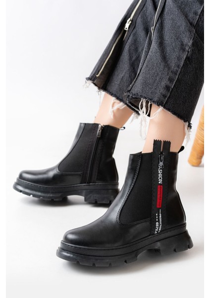 Siyah Fashion Aksesuarlı Fermuarlı Günlük Kadın Bot Bayan BOTASM-086 fiyatları
