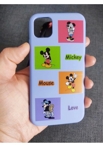 iPhone 11 Uyumlu Mickey Mouse Tasarım Içi Kadife Lansman Telefon Boyun Askılı Set Kılıf