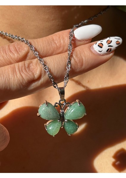 Aventurin Dağal Taş Kolye Kelebek Model Gümüş Kaplama modelleri