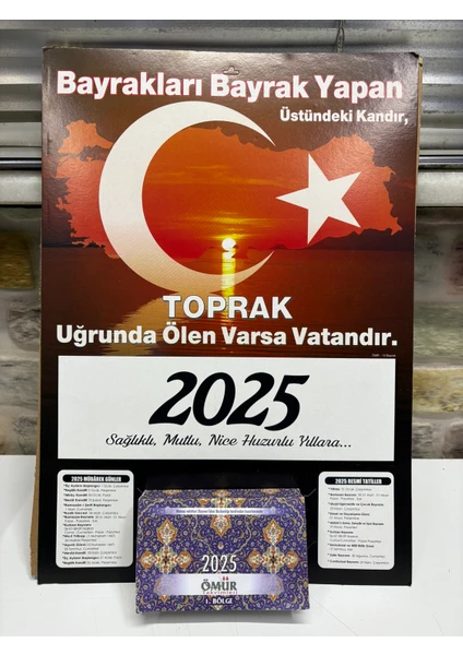 Ömür Takvim Türk Bayraklı 1.bölge 2025 Kartonlu Yapraklı Duvar Takvimi