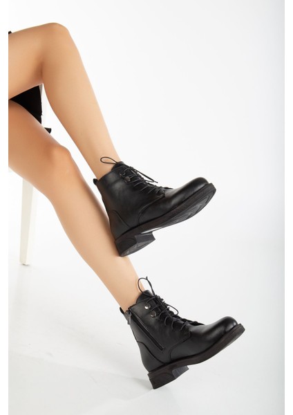 (Oc Shoes) Termo Kaymaz Taban Bağcıklı&fermuarlı Kadın Bot Siyah