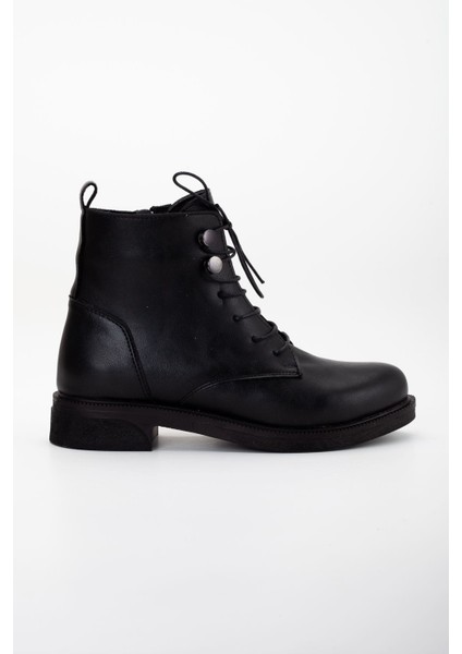 (Oc Shoes) Termo Kaymaz Taban Bağcıklı&fermuarlı Kadın Bot Siyah