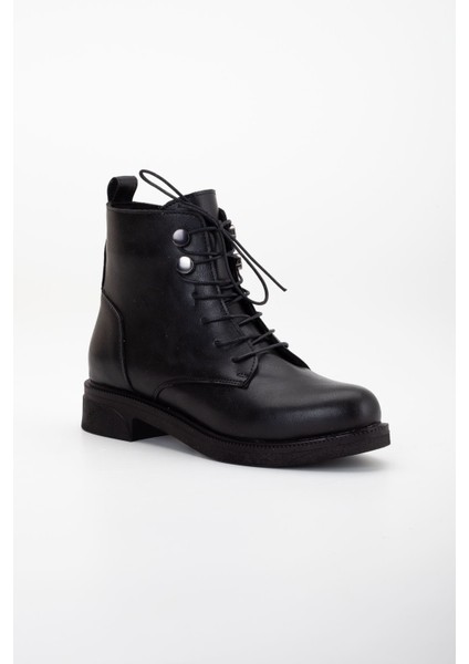 (Oc Shoes) Termo Kaymaz Taban Bağcıklı&fermuarlı Kadın Bot Siyah
