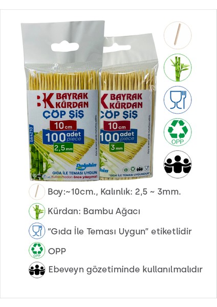 Açılış, Davet, Organizasyon, Düğünler Için 100 Adet, 10 cm Kısa Kürdan Çöp Şiş
