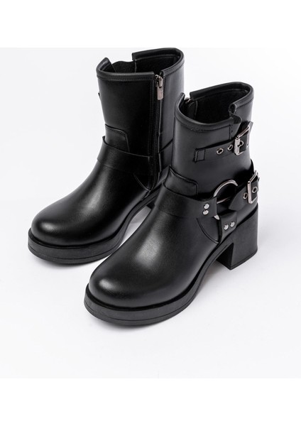 Siyah Toka Aksesuarlı Fermuarlı Topuklu Günlük Kadın Bot Bayan BOT5109-30 fırsatları