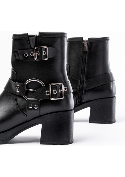 Siyah Toka Aksesuarlı Fermuarlı Topuklu Günlük Kadın Bot Bayan BOT5109-30 indirimleri