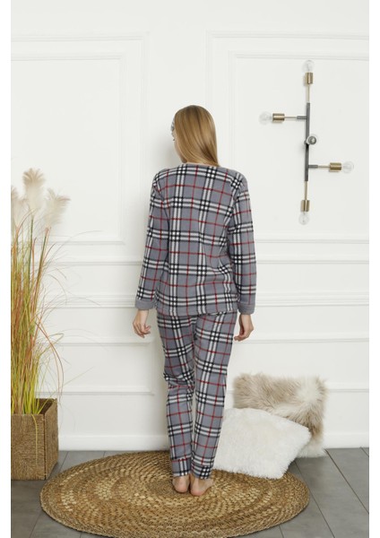 Kadın Ekose Desenli Polar Pijama Takımı 02133 modelleri