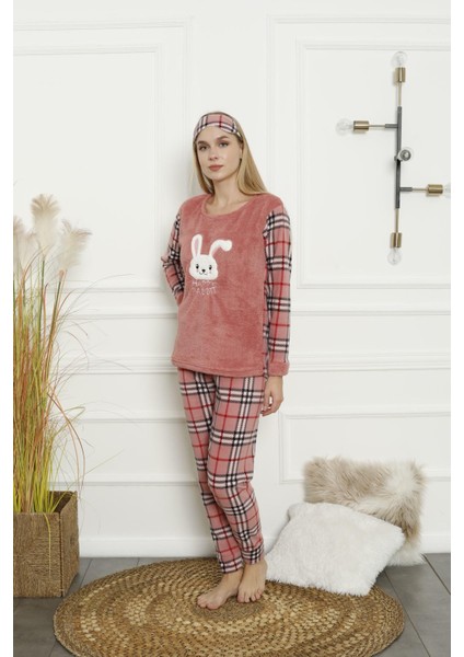 Kadın Ekose Desenli Polar Pijama Takımı 02133