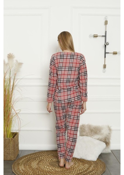Kadın Ekose Desenli Polar Pijama Takımı 02133