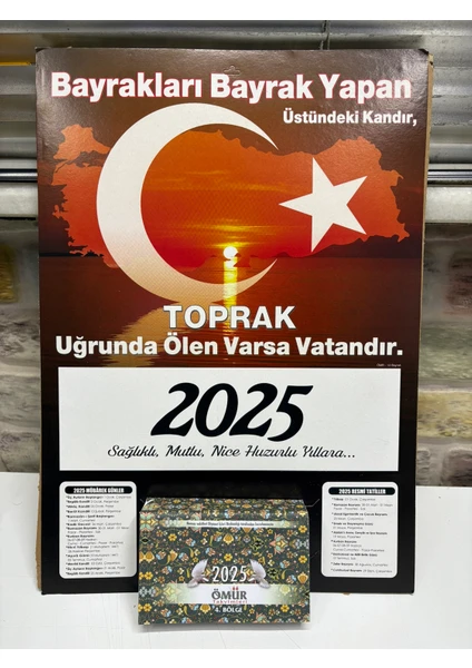 Ömür Takvim Türk Bayraklı 4.bölge 2025 Kartonlu Yapraklı Duvar Takvimi