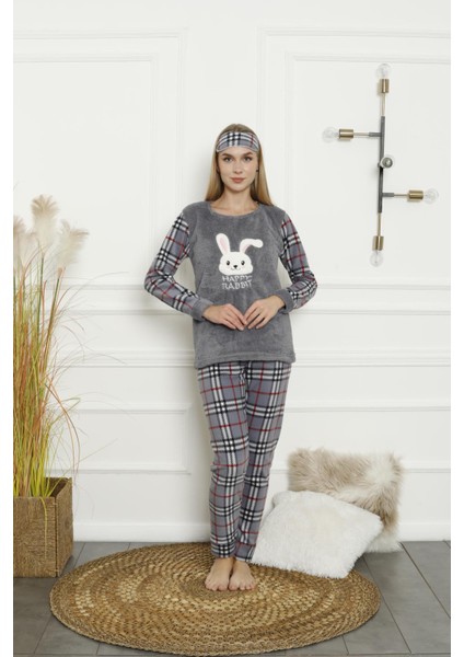 Kadın Ekose Desenli Polar Pijama Takımı 02133