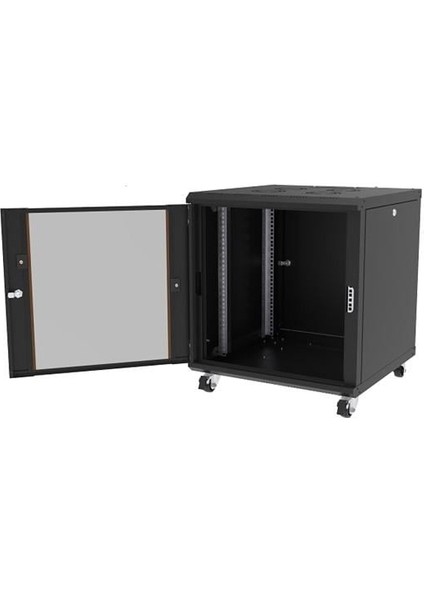 16U 600X600MM Dikili Tip Siyah Kabinet Agena AG-AN16U6060S1 Cam Kapak
