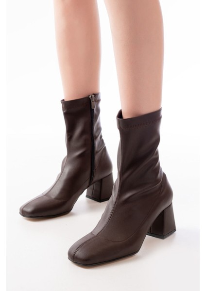 Kahverengi Topuklu Fermuarlı Kadın Bot Bayan BOTMSK-033 fırsatları