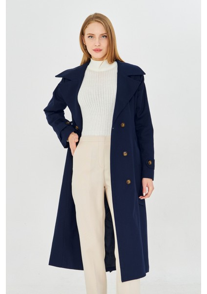 %100 Pamuk Ekstra Uzun (120CM) Kruvaze Kadın Trençkot 1121 modelleri