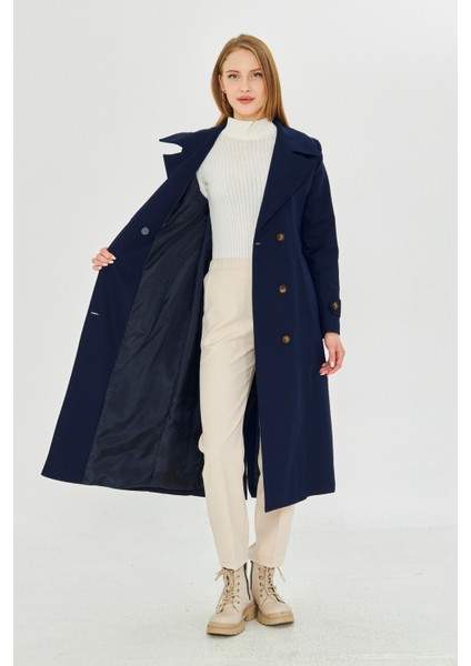 %100 Pamuk Ekstra Uzun (120CM) Kruvaze Kadın Trençkot 1121