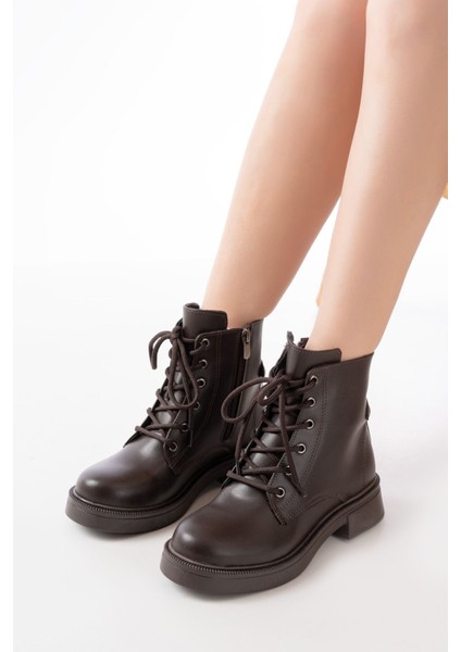 Kahve Cilt Bağcıklı Fermuarlı Günlük Kadın Bot indirimleri