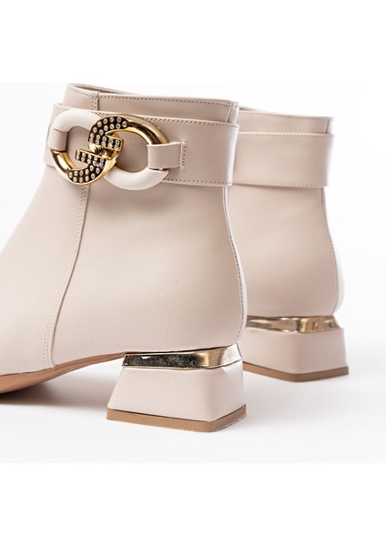 Bej Toka Aksesuarlı Topuklu Fermuarlı Günlük Kadın Bot fırsatları
