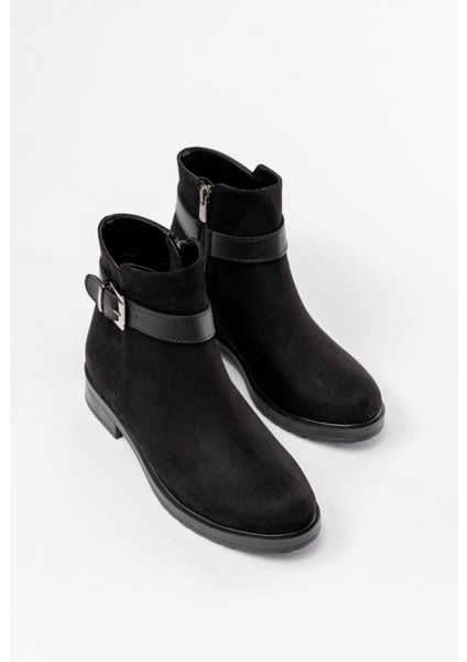 Siyah Süet Toka Aksesuarlı Fermuarlı Günlük Kadın Bot Bayan BOT165-204