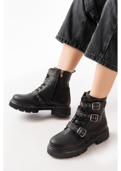 Siyah Toka Aksesuarlı Fermuarlı Günlük Kadın Bot fiyatları