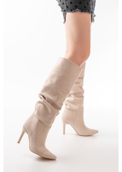 Bej Süet Körüklü Ince Topuklu Günlük Bayan Çizme fırsatları