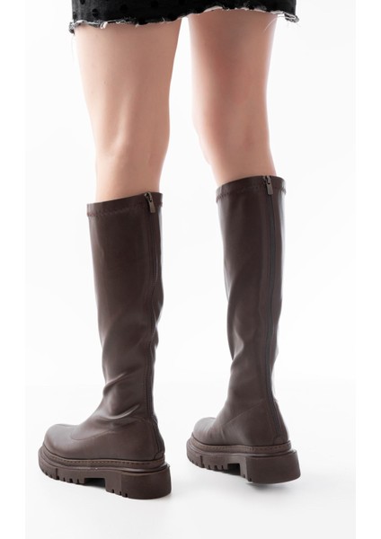 Kahverengi Streç Arkadan Fermuarlı Günlük Kadın Çizme fırsatları