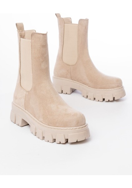 Bej Süet Yüksek Tabanlı Lastikli Günlük Kadın Bot fiyatları