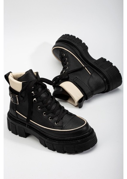 Silfa Siyah - Bej Toka Detay Bağcıklı Kadın Bot fiyatları