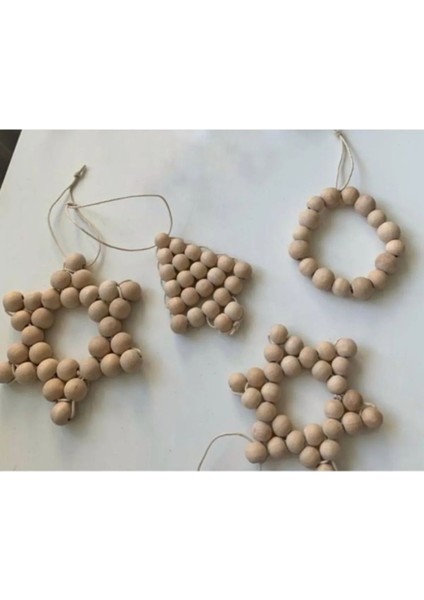 Ahşap Boncuk Yıldız Ağaç Dekoratif 4'lü Set modelleri