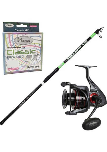 Surf Olta Seti Kendo Suro Surf 420CM 100-200GR Teleskopik Olta Kamışı&okuma Ceymar C-8000A Dark Grey 7+1bb Olta Makinesi