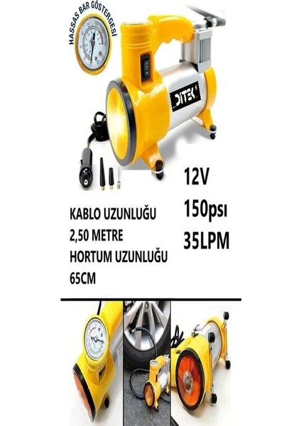 Profesyonel Metal Gövde Oto Araç Hava Kompresörü 12V-13,5V