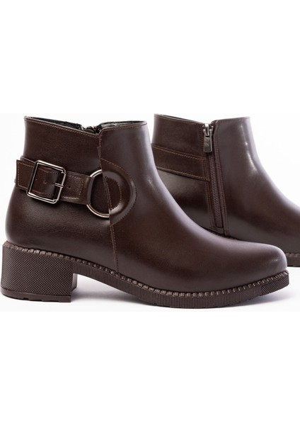 Kahverengi Toka Aksesuarlı Fermuarlı Günlük Kadın Bot Bayan BOT270-303